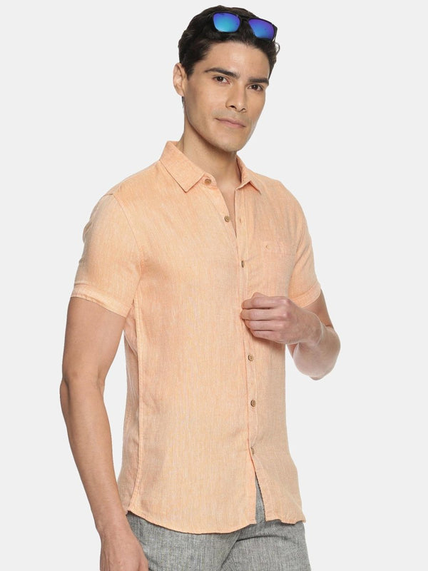 Buy Neon Saffron Colour Slim Fit Hemp Casual Shirt | Shop Verified Sustainable Products on Brown Living