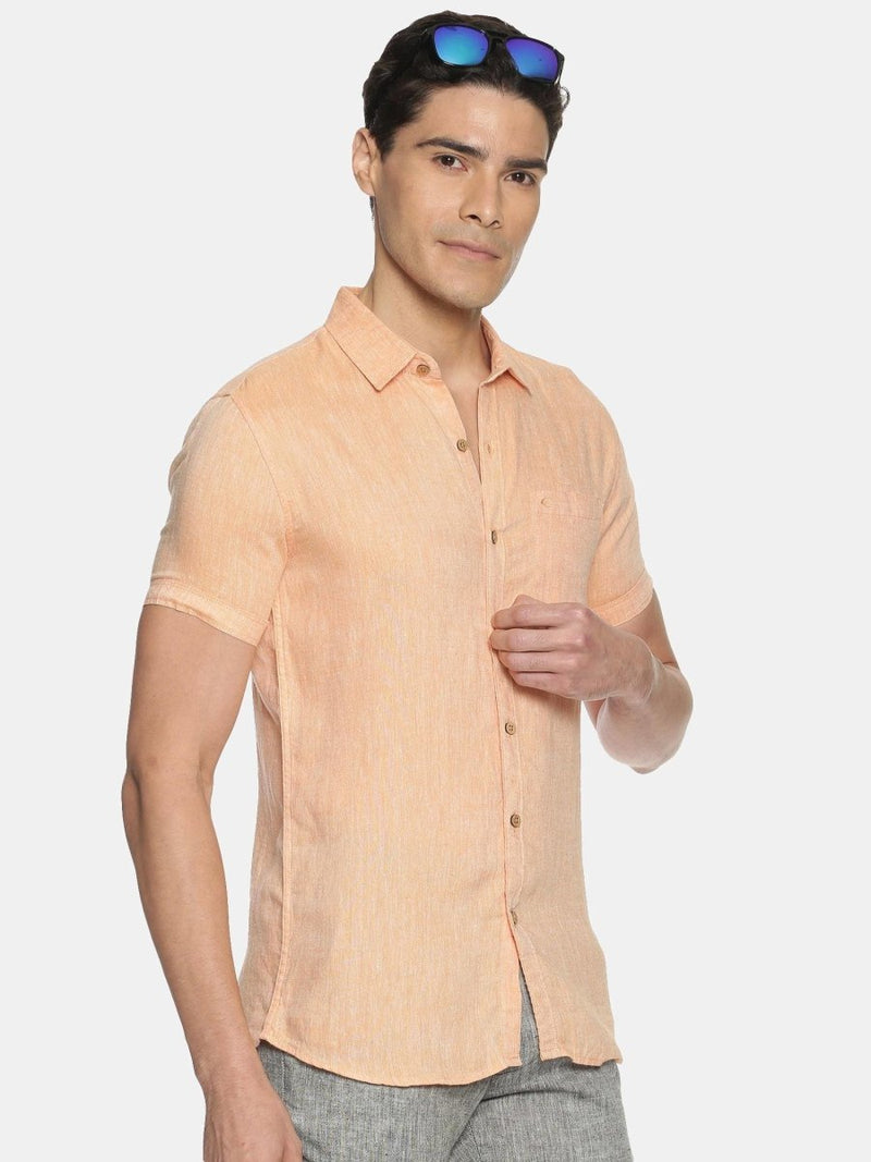 Buy Neon Saffron Colour Slim Fit Hemp Casual Shirt | Shop Verified Sustainable Mens Shirt on Brown Living™