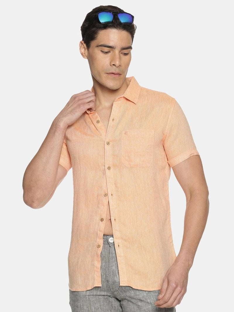 Buy Neon Saffron Colour Slim Fit Hemp Casual Shirt | Shop Verified Sustainable Mens Shirt on Brown Living™