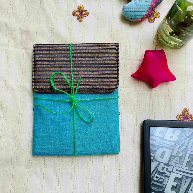 Buy New Year Special Kindle Sleeve - Solid Blue with Silvery stripes | Shop Verified Sustainable Tech Accessories on Brown Living™