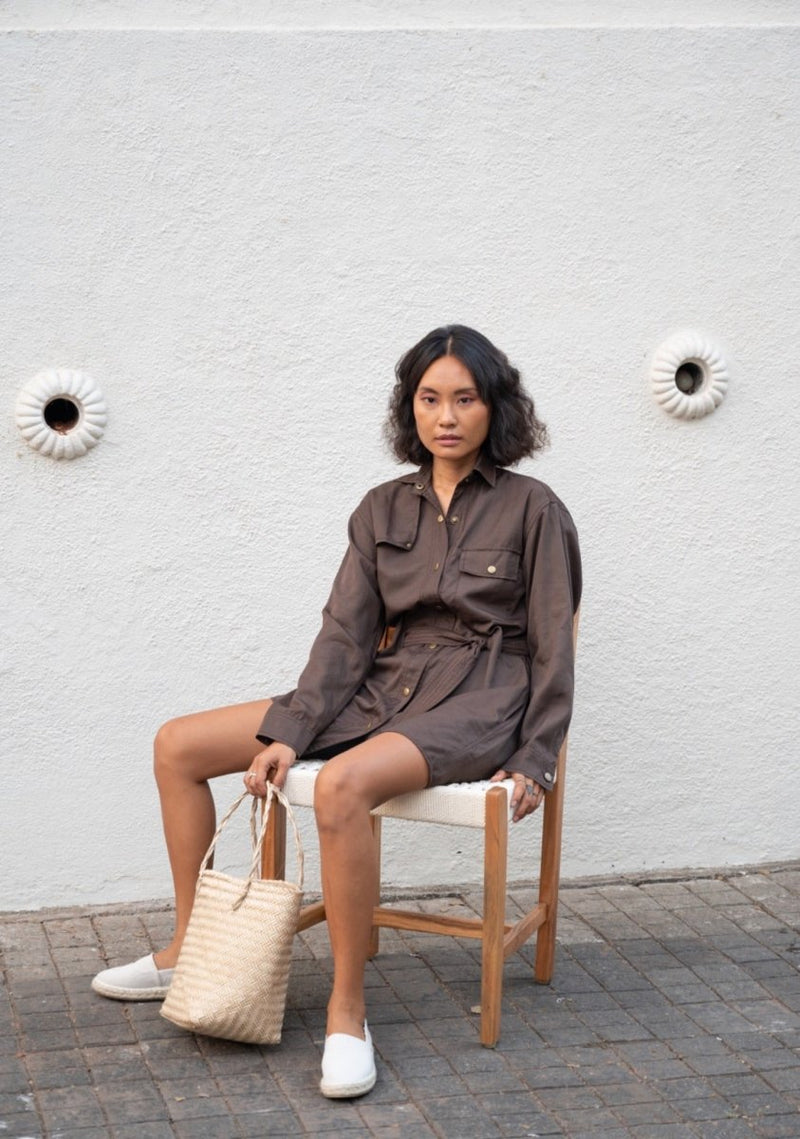 Buy New Yorker Shirt Dress | Khaki | Deep Brown | Shop Verified Sustainable Womens Dress on Brown Living™