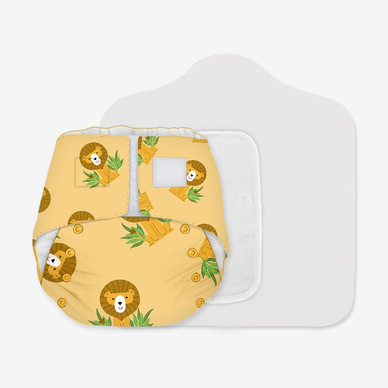 Buy Lion Hearted Newborn Bliss Diapers for Newborn Babies (2.5-7kg) | 1 Cloth Diaper, 1 Wet-Free Organic Cotton Prefold & 1 Booster Pad | Shop Verified Sustainable Baby Diapers on Brown Living™