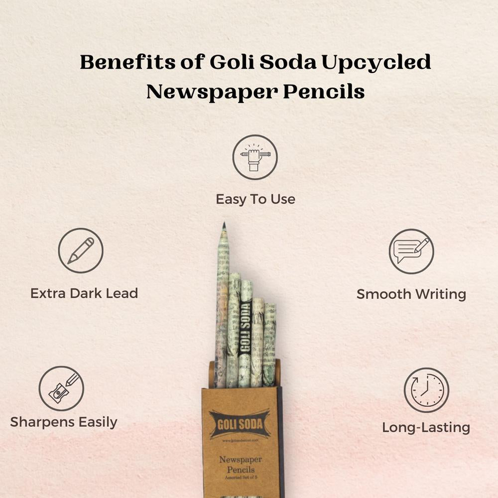 Upcycled Newspaper Pencils (Pack of 5) | Verified Sustainable by Brown Living™