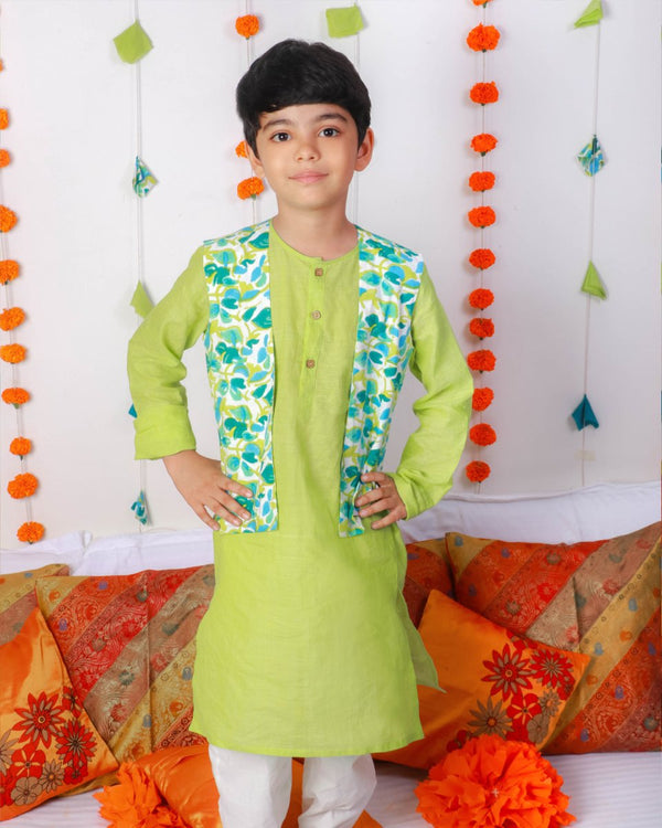 Buy Nimbu Kurta with Pyjama & Gul Casual Jacket | Shop Verified Sustainable Kids Ethnic Sets on Brown Living™