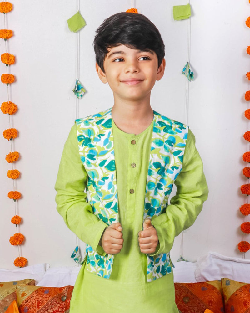 Buy Nimbu Kurta with Pyjama & Gul Casual Jacket | Shop Verified Sustainable Products on Brown Living