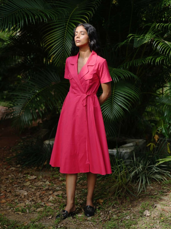 Buy Nirjara Wrap dress | Pink dress | Shop Verified Sustainable Products on Brown Living
