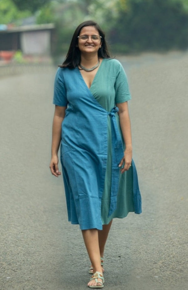 Buy Northern Lights Khadi Wrap Dress | Shop Verified Sustainable Products on Brown Living
