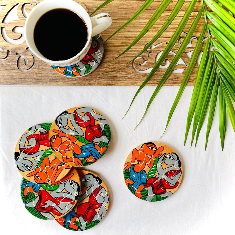 Buy Nritya - Round Wooden Coasters | Shop Verified Sustainable Products on Brown Living