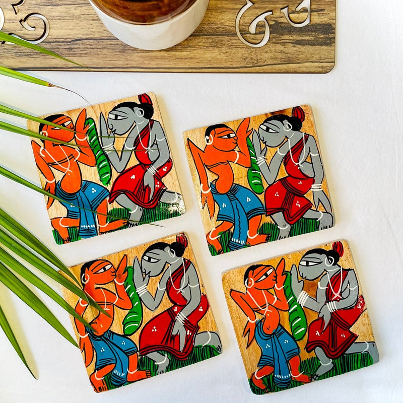 Buy Nritya - Square Wooden Coasters | Shop Verified Sustainable Table Decor on Brown Living™