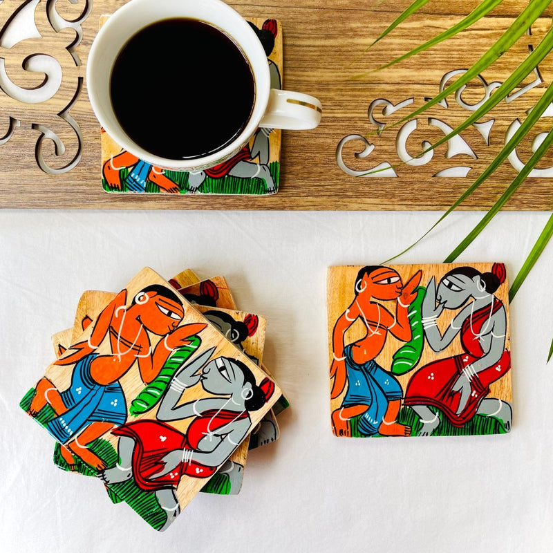 Buy Nritya - Square Wooden Coasters | Shop Verified Sustainable Products on Brown Living