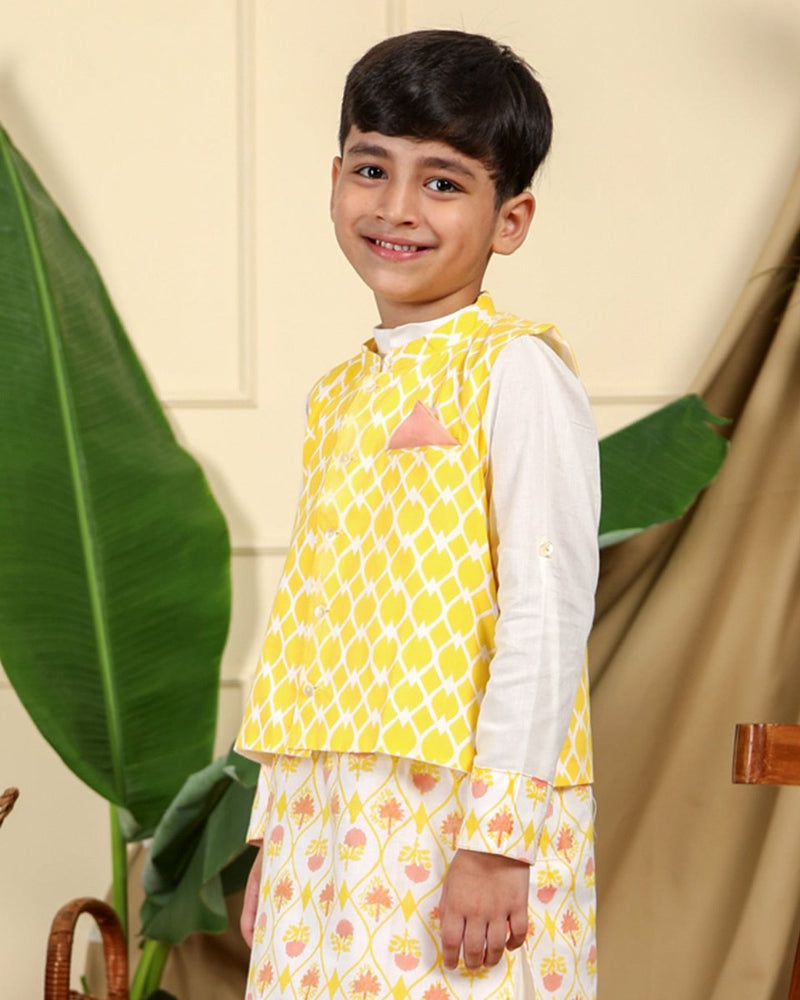 Buy Nur Boys Hand-Block Printed Cotton Ethnic Nehru Jacket | Shop Verified Sustainable Products on Brown Living