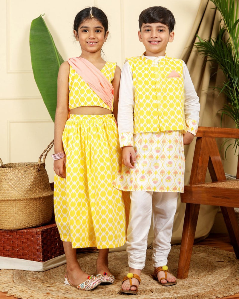 Buy Nur Girls Hand-Block Printed Cotton Ethnic Lehenga Set | Shop Verified Sustainable Kids Ethnic Sets on Brown Living™