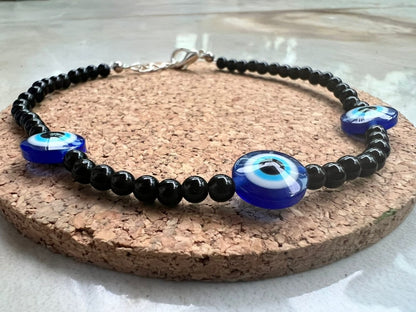 Obsidian Stone Anklet with Evil Eye | Verified Sustainable by Brown Living™