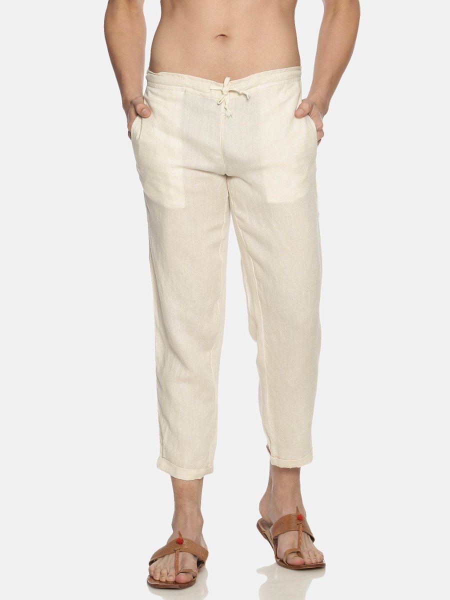 Buy Off White Colour Solid Hemp Blend Lounge Pants for Men Online on ...