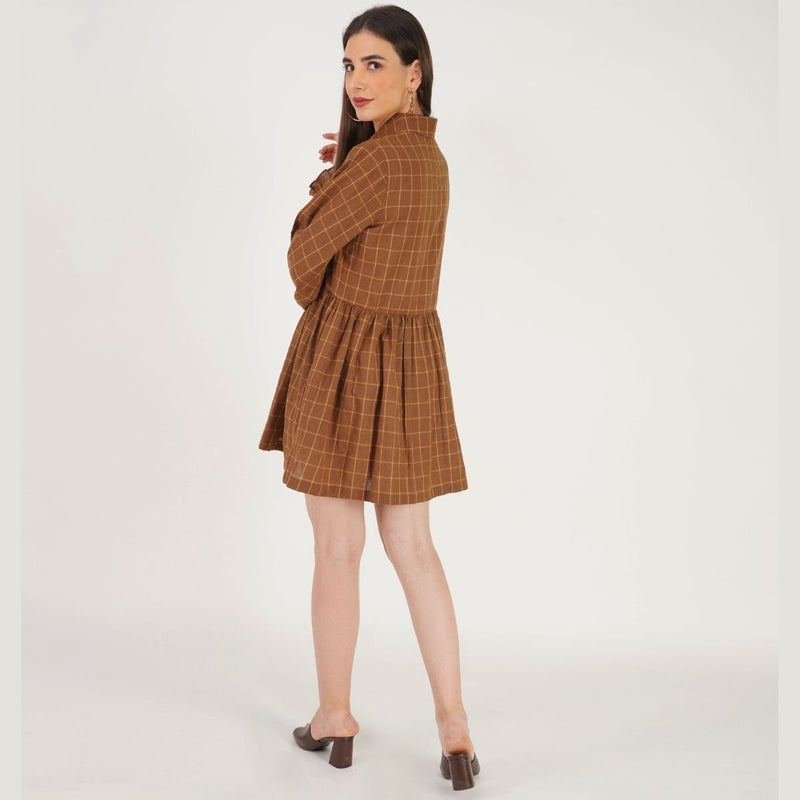 Buy Old School Checkered Dress | Brown Women's dress | Made with 100% cotton | Shop Verified Sustainable Womens Dress on Brown Living™