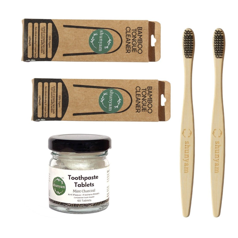 Buy Oral Care Box (Pack for 2) | 2 Bamboo Toothbrushes, 2 Tongue Cleaners, 60 Toothpaste Tablets | Shop Verified Sustainable Oral Care on Brown Living™