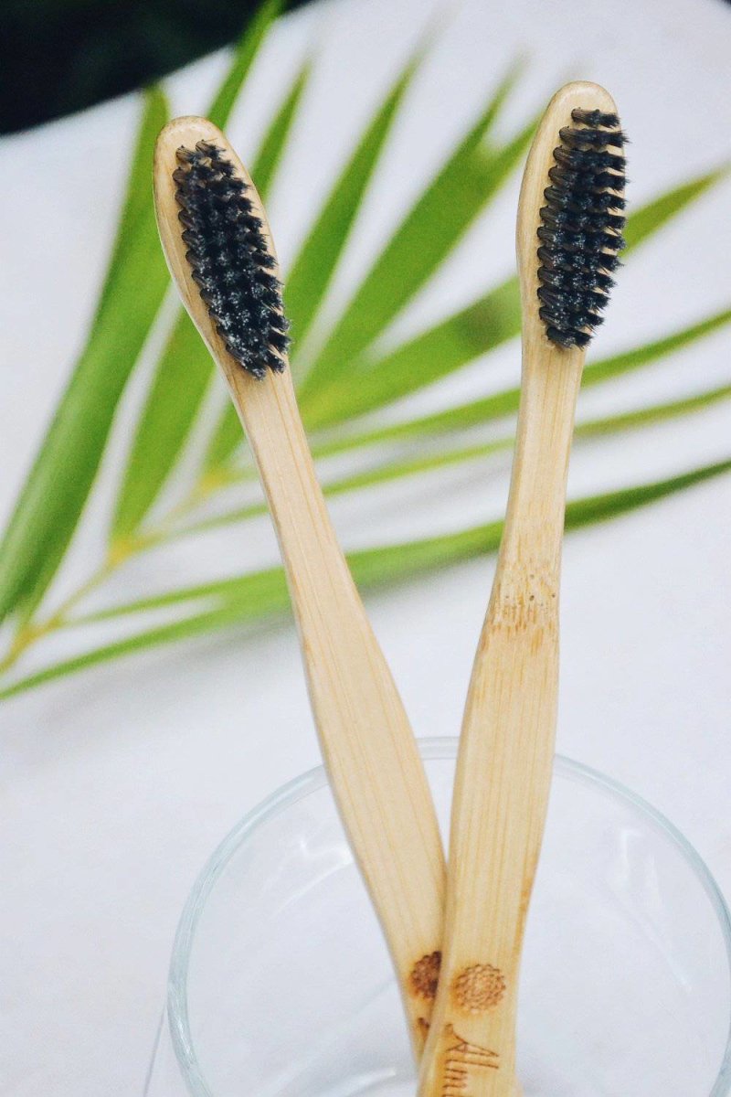 Oral Care Set - Charcoal Bamboo Toothbrush and Copper Tongue Cleaner - Pack of 2 | Verified Sustainable by Brown Living™