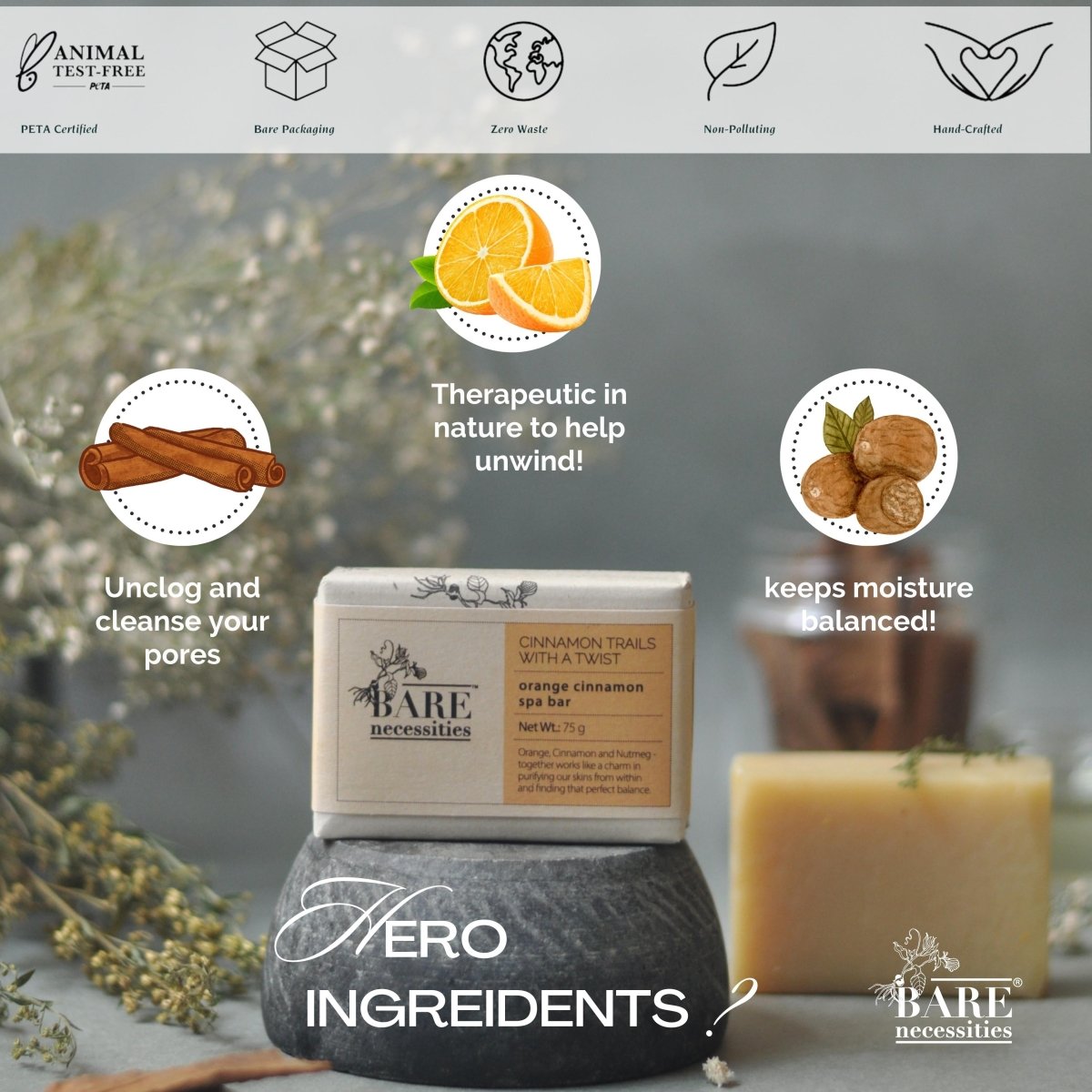 Orange Cinnamon Bathing Bar | Smooth & Clear Skin - 75g | Verified Sustainable by Brown Living™