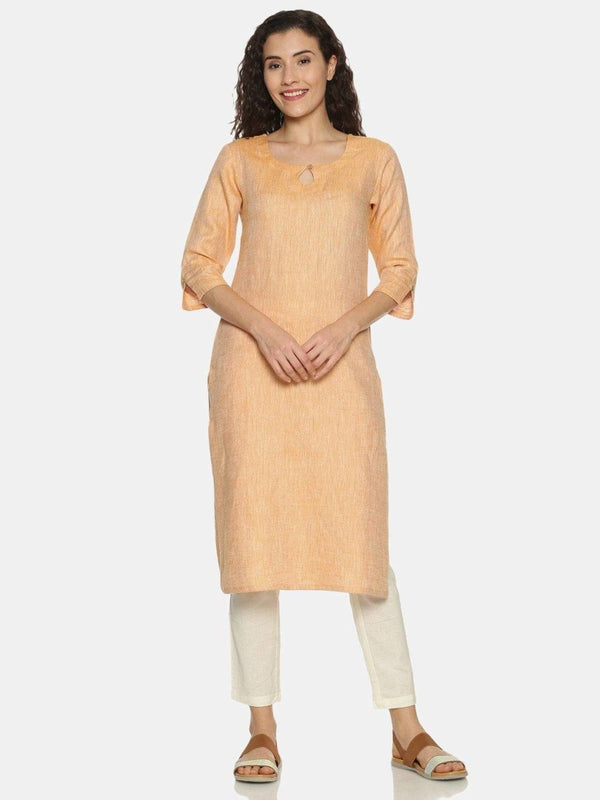 Buy Orange Colour Solid Hemp Straight Long Kurta For Women | Shop Verified Sustainable Womens Kurta on Brown Living™