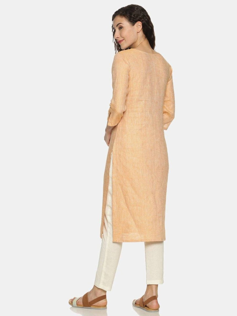 Buy Orange Colour Solid Hemp Straight Long Kurta For Women | Shop Verified Sustainable Products on Brown Living