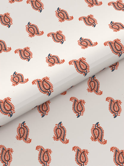 Orange Elegant Hand Block Paisley Print Cotton Super King Size Bedding Set | Verified Sustainable by Brown Living™