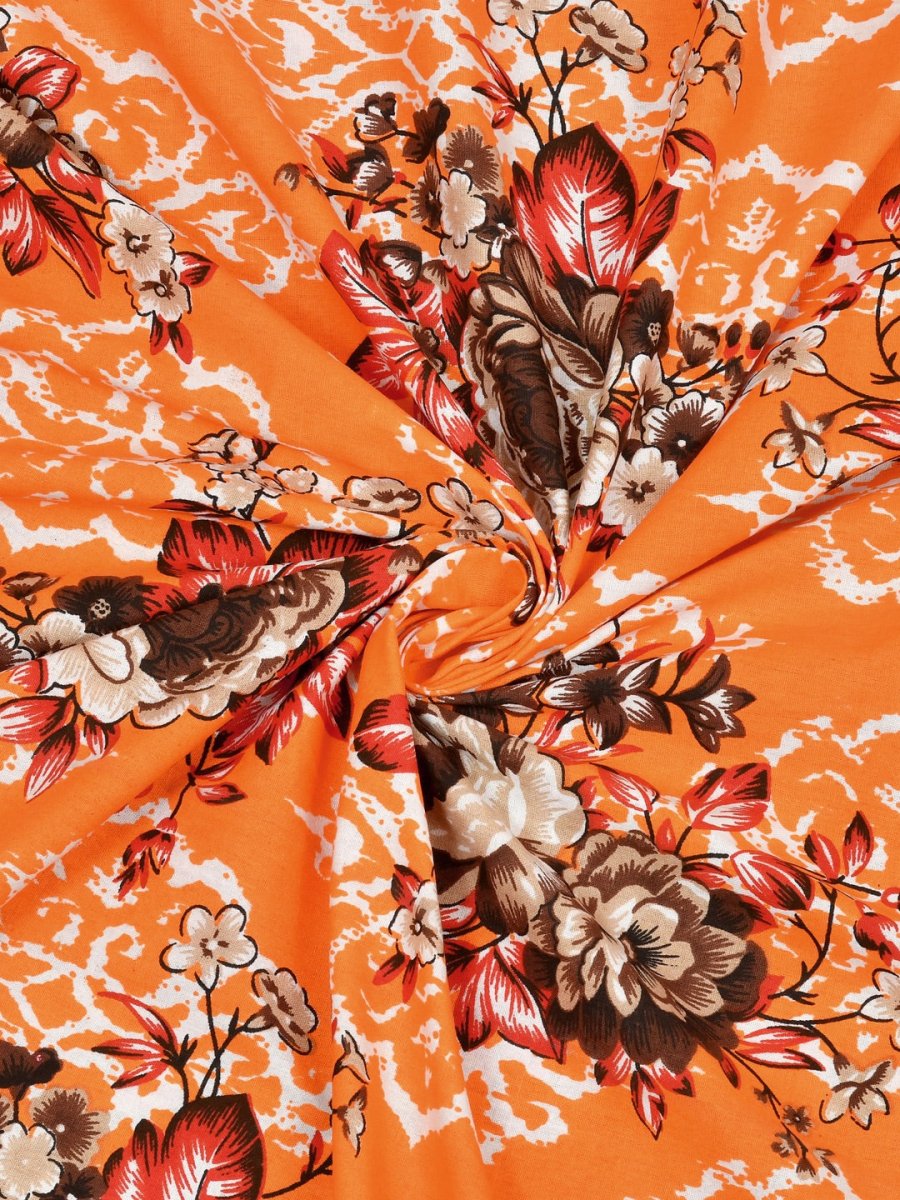 Orange Interiors Floral Print Cotton Queen Size Bedding Set | Verified Sustainable by Brown Living™