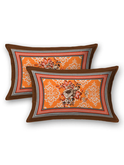 Orange Interiors Floral Print Cotton Queen Size Bedding Set | Verified Sustainable by Brown Living™