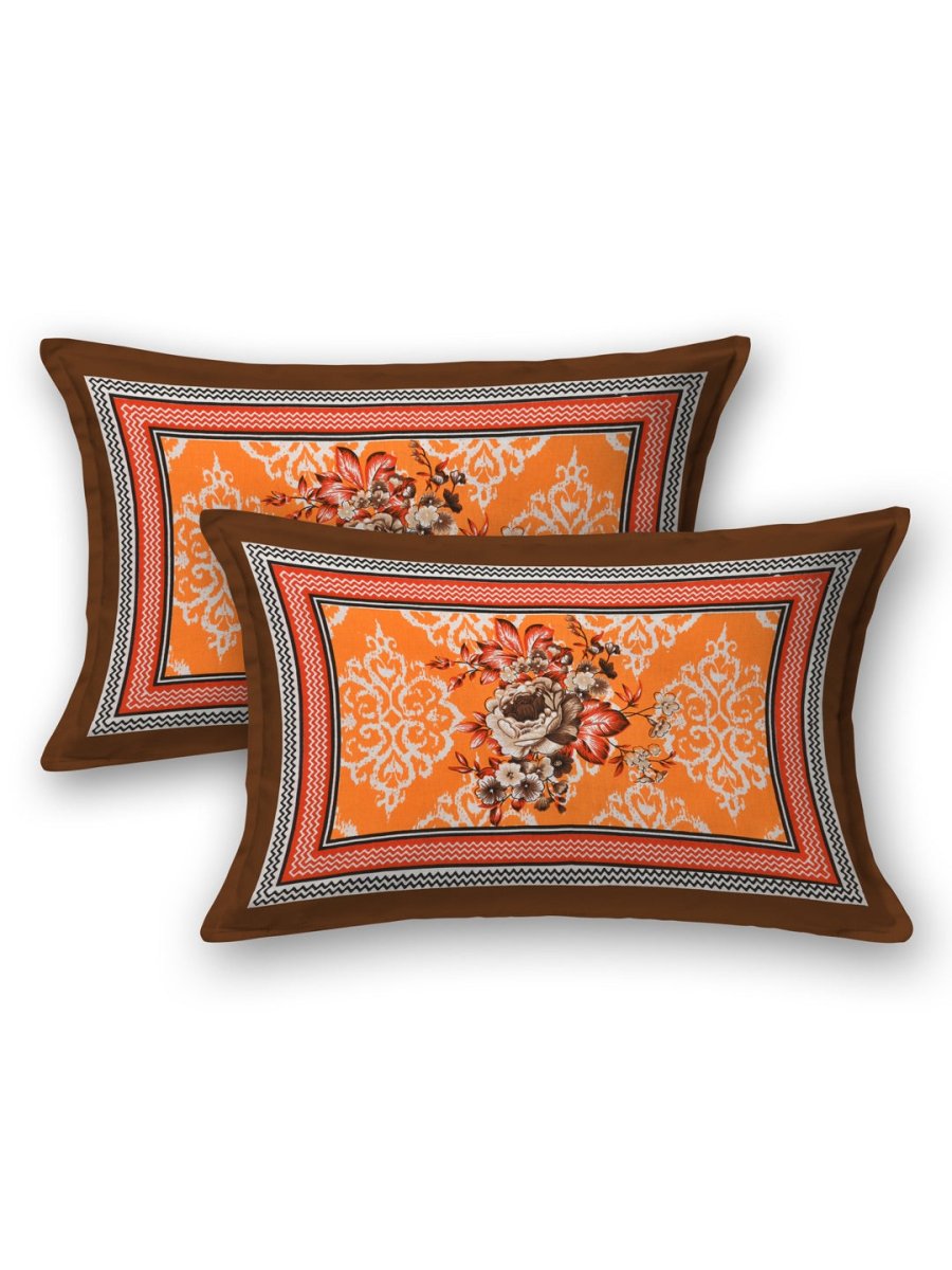 Orange Interiors Floral Print Cotton Queen Size Bedding Set | Verified Sustainable by Brown Living™