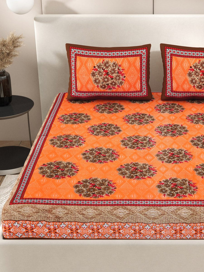 Buy Orange Interiors Floral Print Cotton Queen Size Bedding Set | Shop Verified Sustainable Products on Brown Living