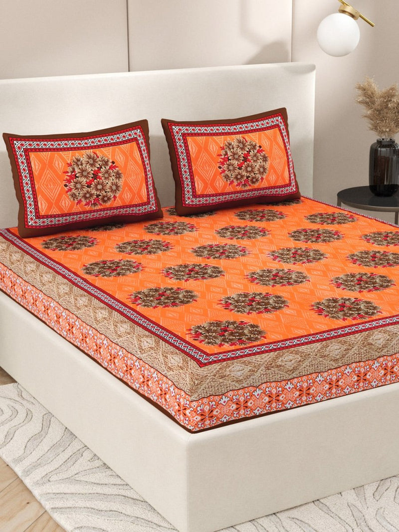 Buy Orange Interiors Floral Print Cotton Queen Size Bedding Set | Shop Verified Sustainable Products on Brown Living