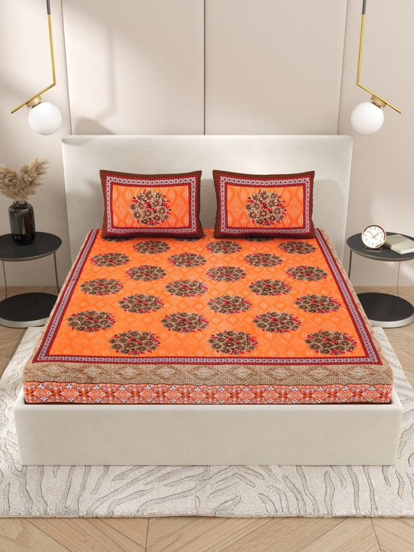 Buy Orange Interiors Floral Print Cotton Queen Size Bedding Set | Shop Verified Sustainable Bedding on Brown Living™