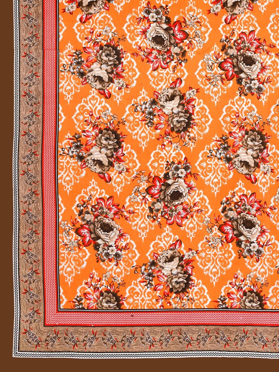 Orange Interiors Floral Print Cotton Queen Size Bedding Set | Verified Sustainable by Brown Living™