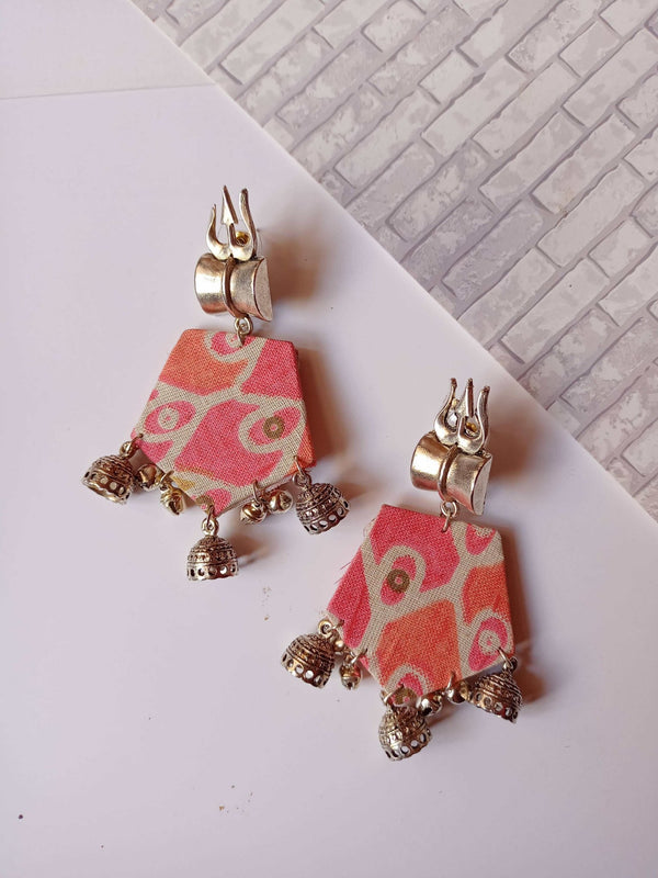 Orange Printed Floral Trishul Charm Earrings | Verified Sustainable Womens earrings on Brown Living™