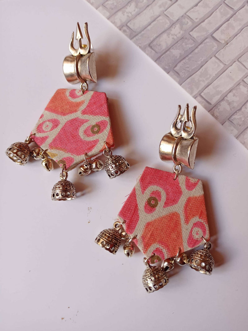 Orange Printed Floral Trishul Charm Earrings | Verified Sustainable Womens earrings on Brown Living™