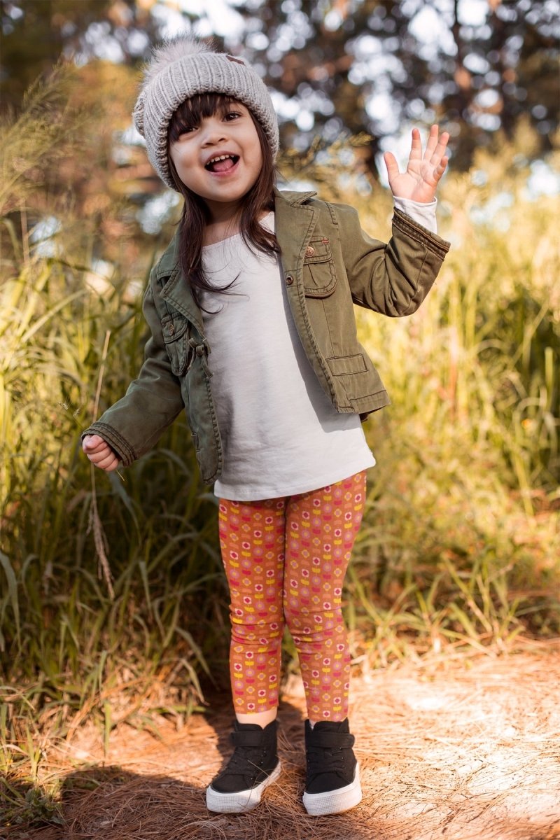 Organic Cotton Baby Girl Leggings - Indian Flora Orange | Verified Sustainable by Brown Living™