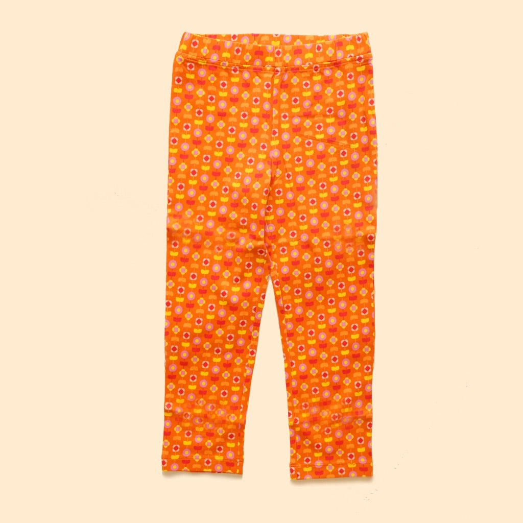Organic Cotton Baby Girl Leggings - Indian Flora Orange | Verified Sustainable by Brown Living™
