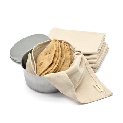 Organic Cotton Chapati / Roti Wrap Cloth - Set of 6 – Kitchen Linens on Brown Living™. SKU: 2HK - OrCW. Img 1.