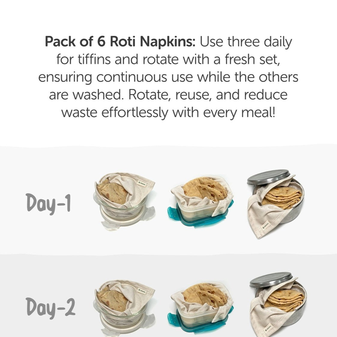 Organic Cotton Chapati / Roti Wrap Cloth - Set of 6 – Kitchen Linens by SATOPRADHAN available on Brown Living™. . SKU: 2HK - OrCW. Img 6.