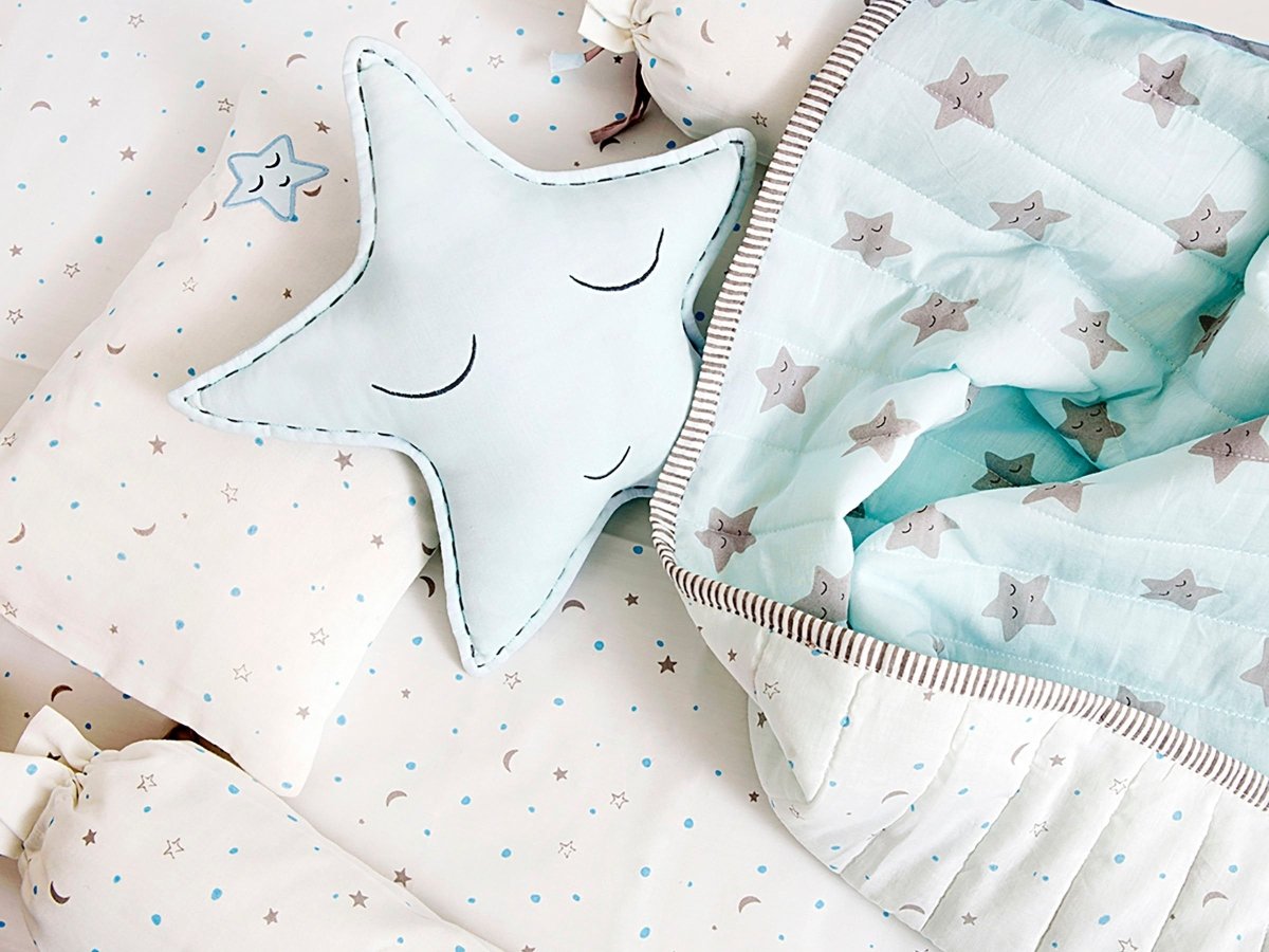 Organic Cotton Cot Bedding Set Sleepy Star Blue | Verified Sustainable by Brown Living™