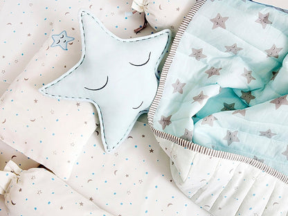 Organic Cotton Cot Bedding Set Sleepy Star Blue | Verified Sustainable by Brown Living™