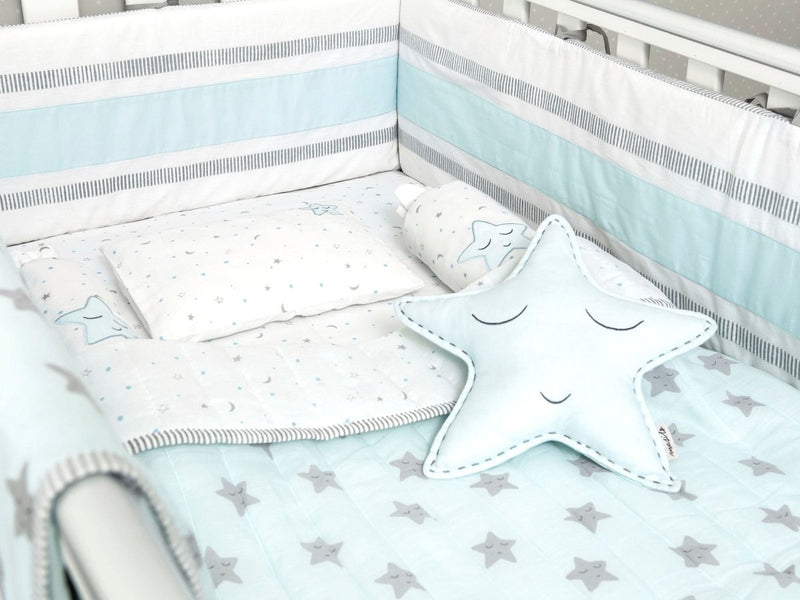 Buy Organic Cotton Cot Bedding Set Sleepy Star Blue | Shop Verified Sustainable Baby Bed Protectors on Brown Living™