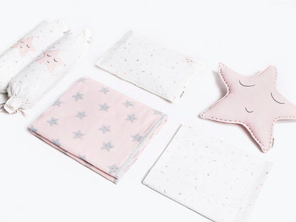 Organic Cotton Cot Bedding Set Sleepy Star Pink | Verified Sustainable by Brown Living™