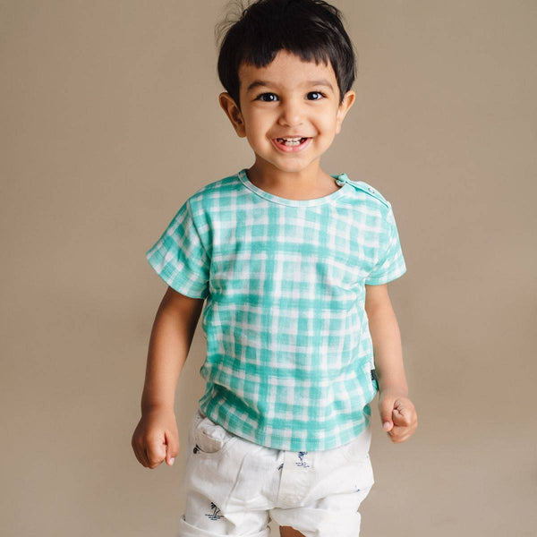 Buy Organic Cotton CuTee - Mint Squares | Shop Verified Sustainable Kids Tops on Brown Living™