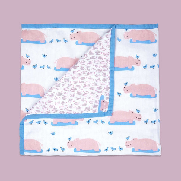 Buy Organic Cotton Dohar - Happy As A Hippo | Shop Verified Sustainable Baby Bed Protectors on Brown Living™