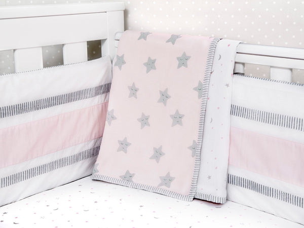 Buy Organic Cotton Dohar - Sleepy Star Pink | Shop Verified Sustainable Baby Bed Protectors on Brown Living™