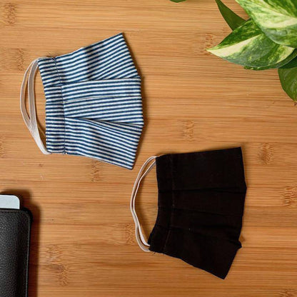 Organic Cotton Double Layered Face Mask with Filter Pocket | Set of 2 - Blue and Black | Verified Sustainable by Brown Living™