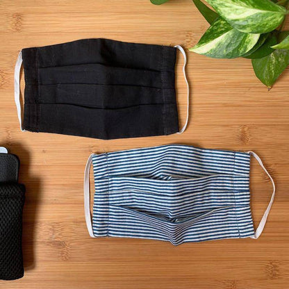 Organic Cotton Double Layered Face Mask with Filter Pocket | Set of 2 - Blue and Black | Verified Sustainable by Brown Living™