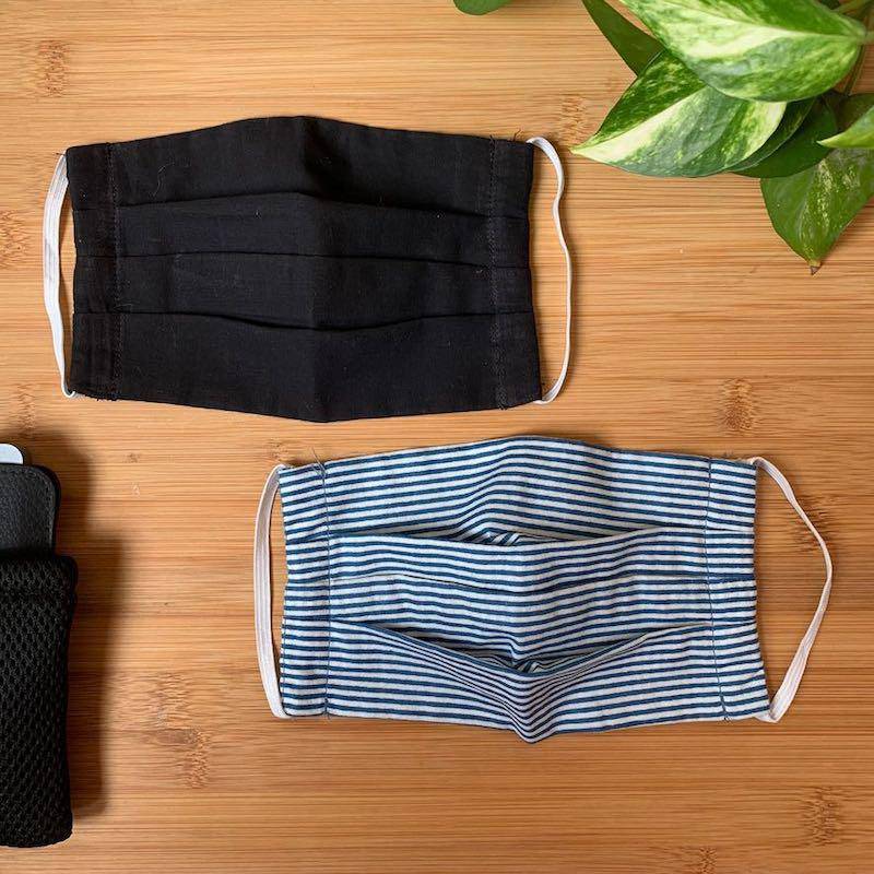 Organic Cotton Double Layered Face Mask with Filter Pocket | Set of 2 - Blue and Black | Verified Sustainable by Brown Living™