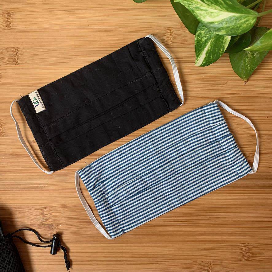 Organic Cotton Double Layered Face Mask with Filter Pocket | Set of 2 - Blue and Black | Verified Sustainable by Brown Living™