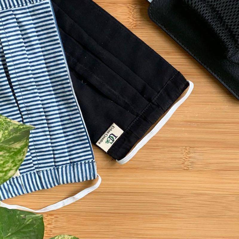 Organic Cotton Double Layered Face Mask with Filter Pocket | Set of 2 - Blue and Black | Verified Sustainable by Brown Living™